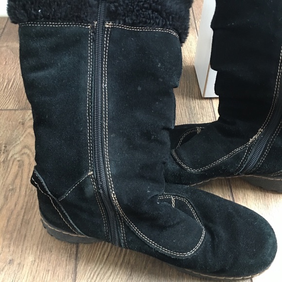Black Suede Women's Boots with Button Detail - Picture 8 of 11